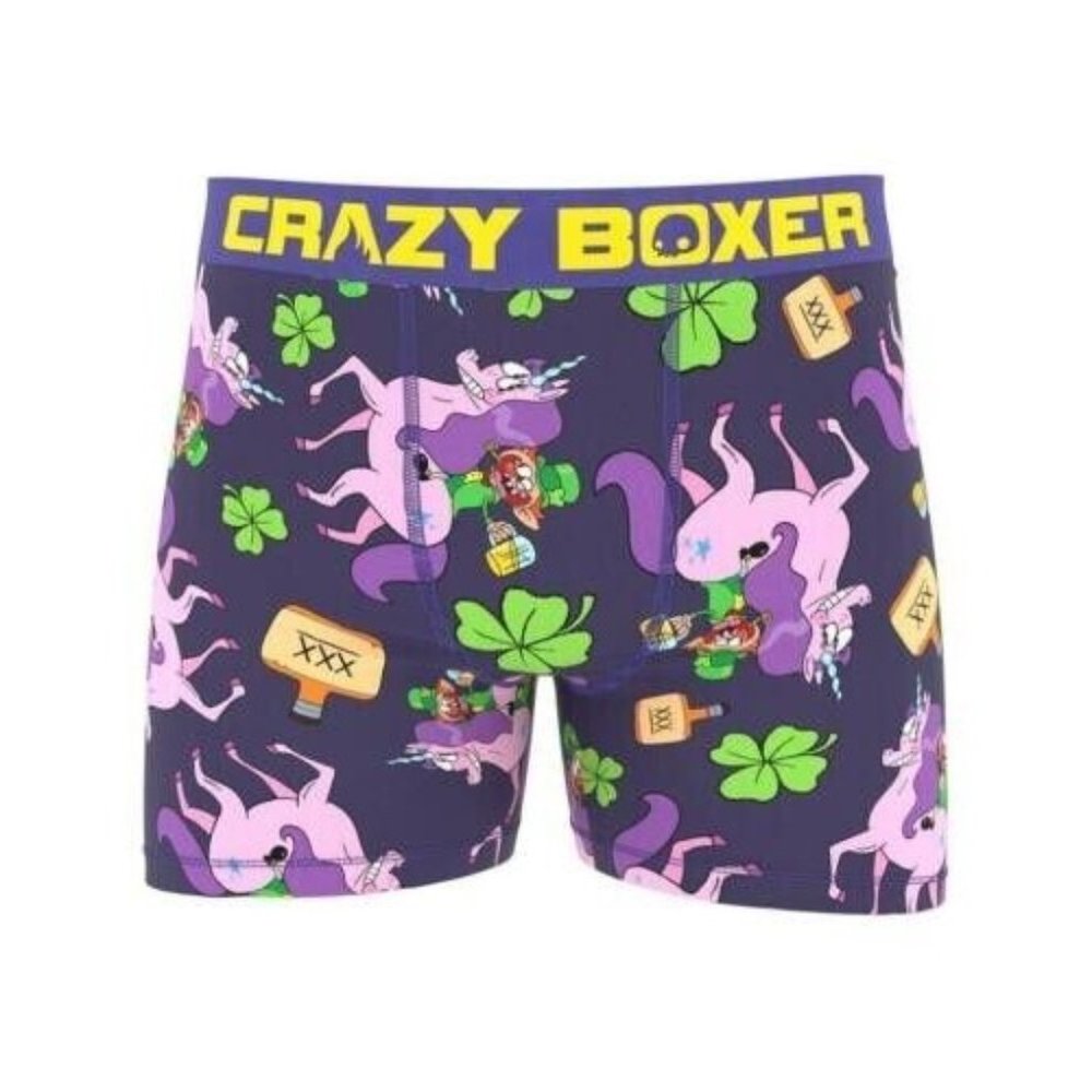 Crazy Boxer St. Patty's Beer Leprechaun on Pink Unicorn Purple Boxers Men's NWT